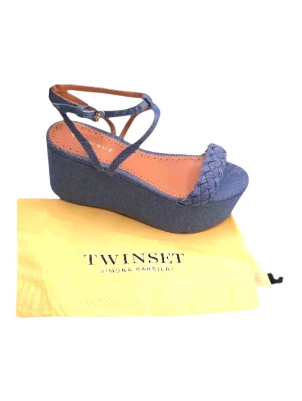 Twinset Blue Denim Platform Woven Strappy Sandal Size 10 - Picture 6 of 6